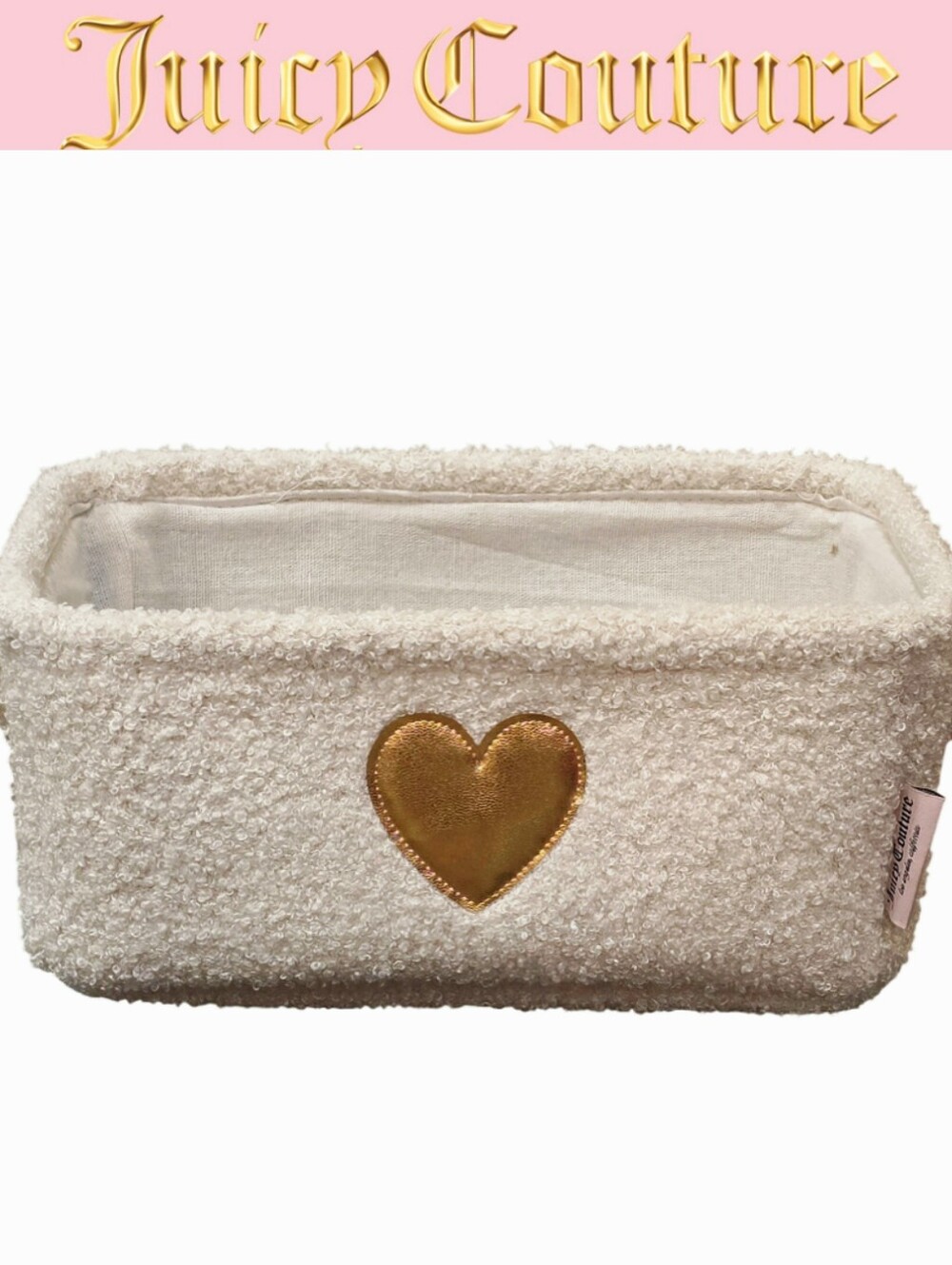 Juicy Couture Home Gold Foil Heart Sherpa Decorative Storage Basket